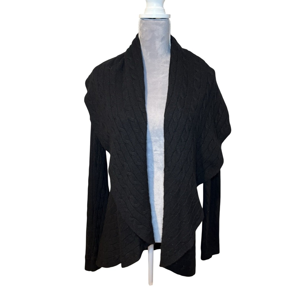 Ralph Lauren Cardigan Women's S/M Black Lambswool Cashmere Blend Cable Knit